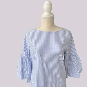 Chaps Pinstripe Dress with Ruffle Sleeve